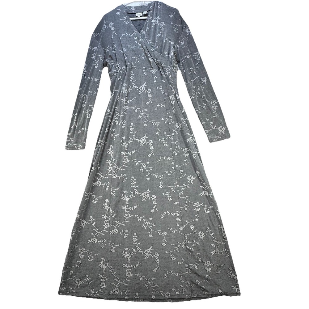 Vintage 90's Long Maxi Dress Women's Large Floral Romantic Chic Artsy LS Grey